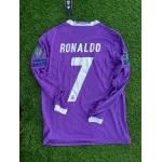 Ronaldo #7 Purple Real Madrid 2016-2017 UEFA Long Sleeve Soccer Jersey Large
