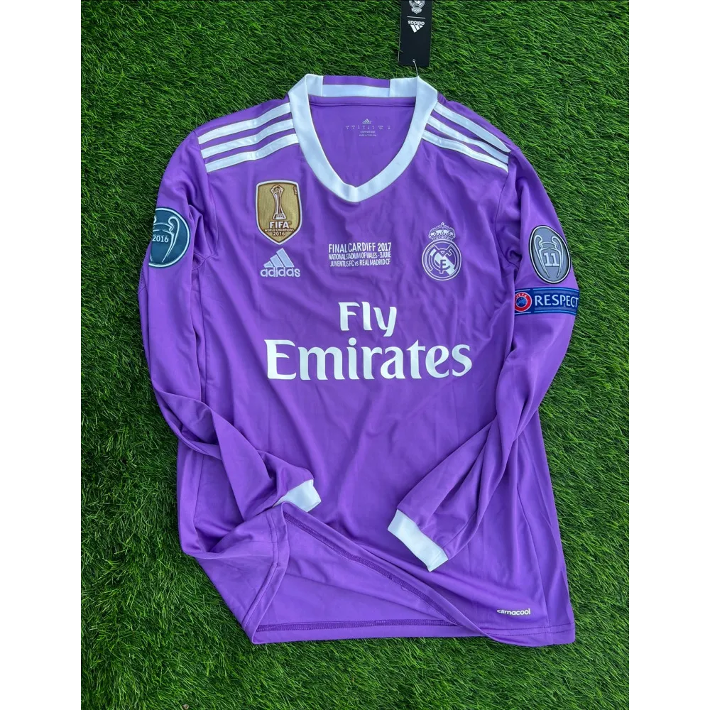 Ronaldo #7 Purple Real Madrid 2016-2017 UEFA Long Sleeve Soccer Jersey Large