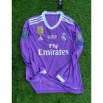 Ronaldo #7 Purple Real Madrid 2016-2017 UEFA Long Sleeve Soccer Jersey Large