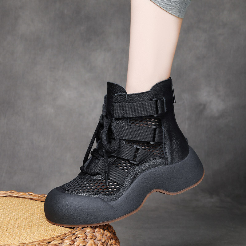 Jishu 2024 head cowhide thick bottom zipper sandal boots