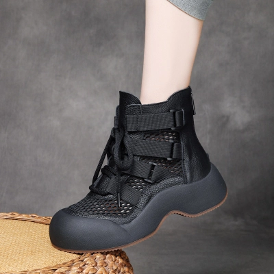 Jishu 2024 head cowhide thick bottom zipper sandal boots 02