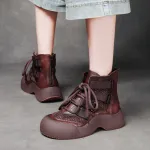 Jishu 2024 head cowhide thick bottom zipper sandal boots