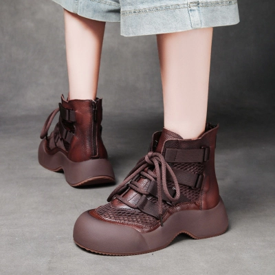 Jishu 2024 head cowhide thick bottom zipper sandal boots 01