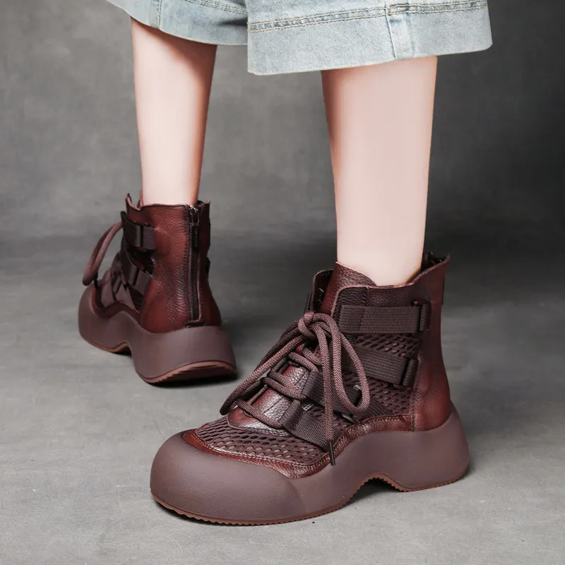 Jishu 2024 head cowhide thick bottom zipper sandal boots
