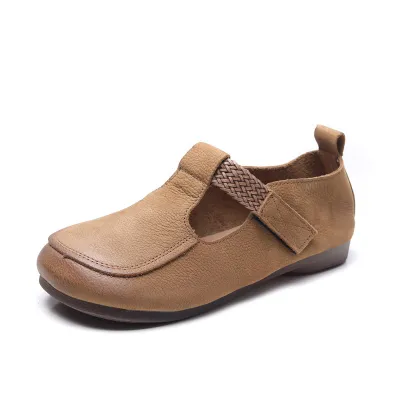 Jishu 2024 head layer cow pago flat women's shoes 01