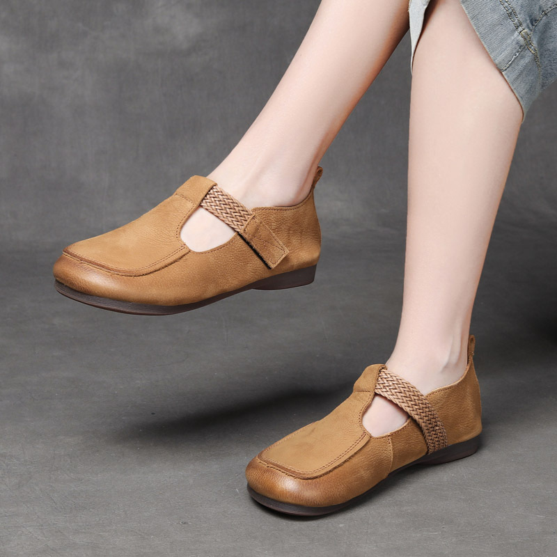 Jishu 2024 head layer cow pago flat women's shoes