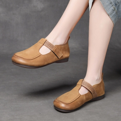 Jishu 2024 head layer cow pago flat women's shoes 02