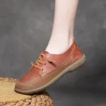 Jishu 2024 head layer cowhide casual lace-up women's shoes