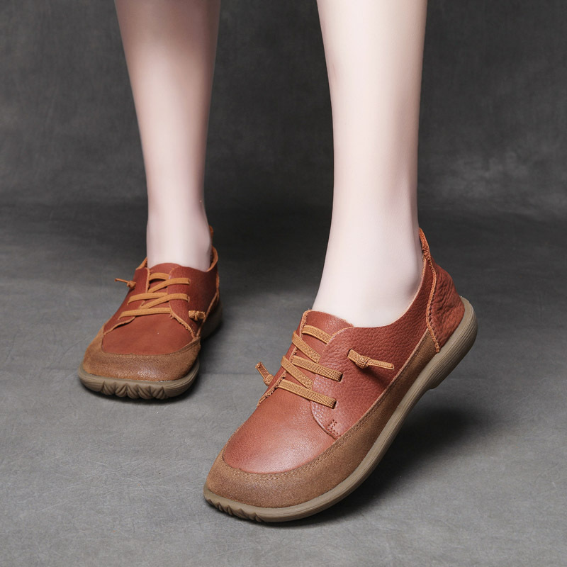 Jishu 2024 head layer cowhide casual lace-up women's shoes