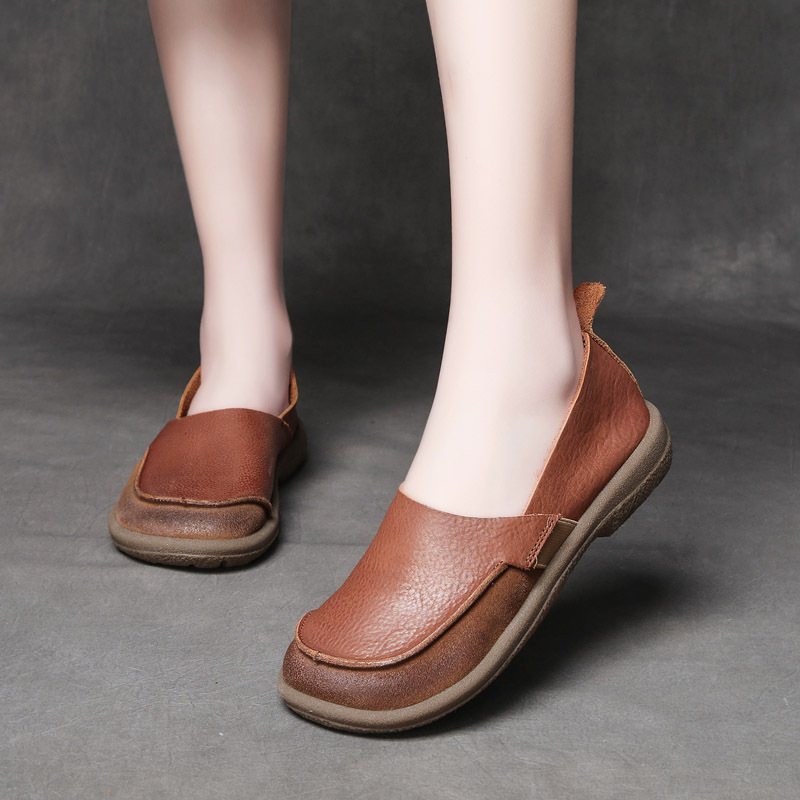 Jishu 2024 spring head layer cowhide leisure flat women's shoes