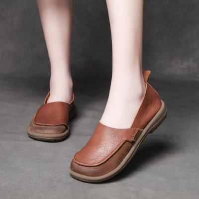 Jishu 2024 spring head layer cowhide leisure flat women's shoes 01