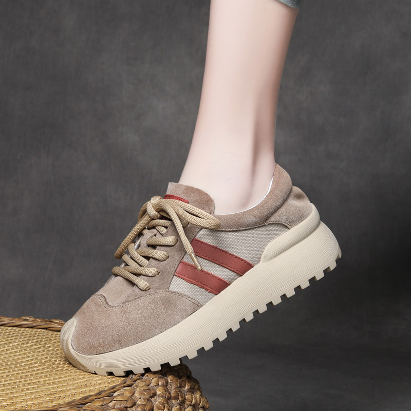 Ji Shu 2024 spring leather lace-up casual women's shoes