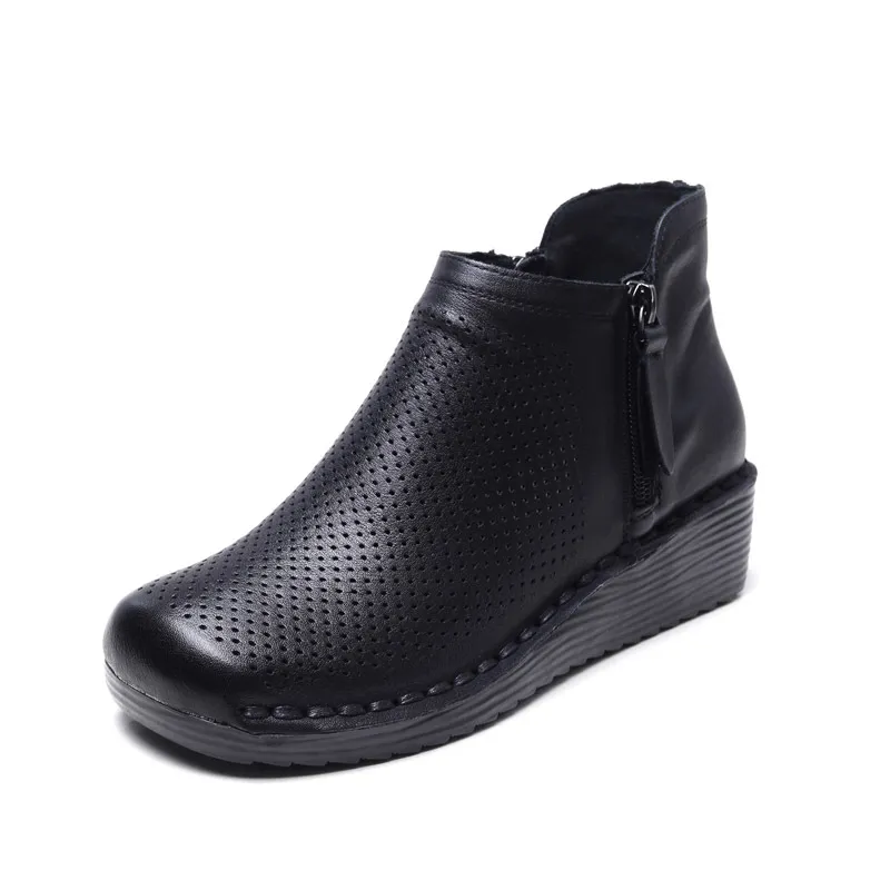 Ji Shu 24 spring and summer head layer cowhide perforated single boots