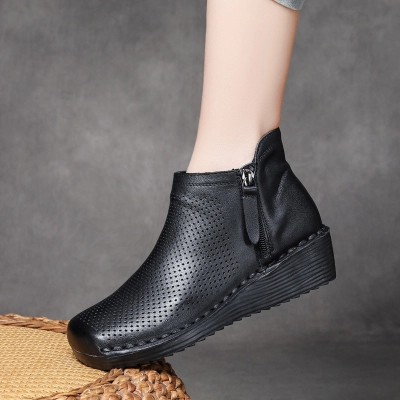 Ji Shu 24 spring and summer head layer cowhide perforated single boots 02