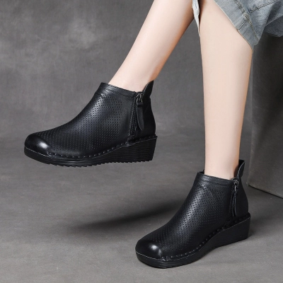 Ji Shu 24 spring and summer head layer cowhide perforated single boots 01