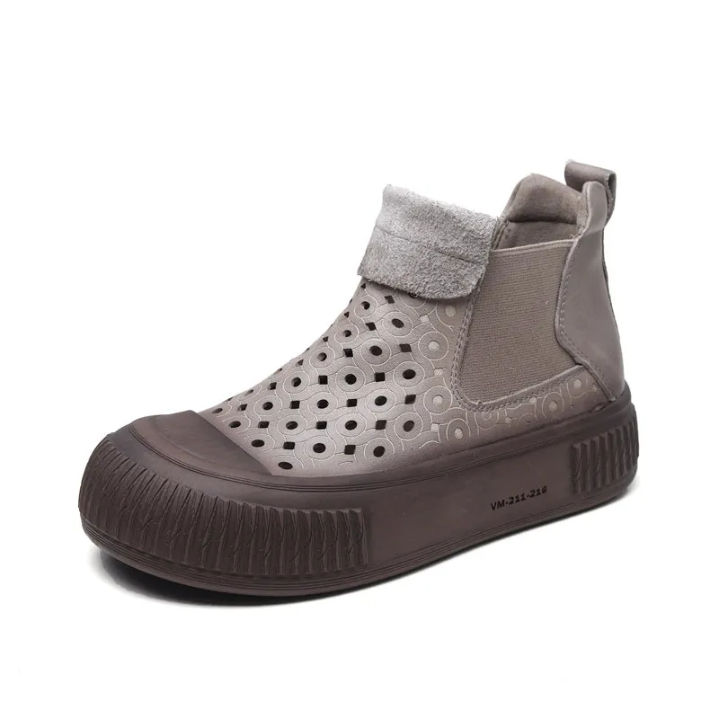 Ji Shu 24 spring and summer new head layer cowhide thick bottom hollow boots