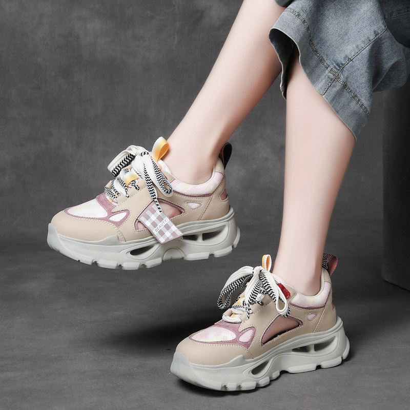 Jishu 2023 summer head cowhide hollow colorblocking sports women's shoes