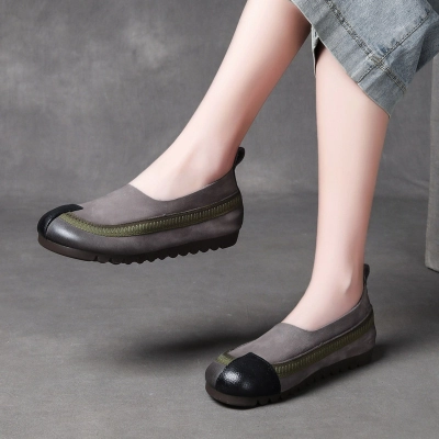 Jishu 2024 spring handmade retro leather flat women's shoes 01