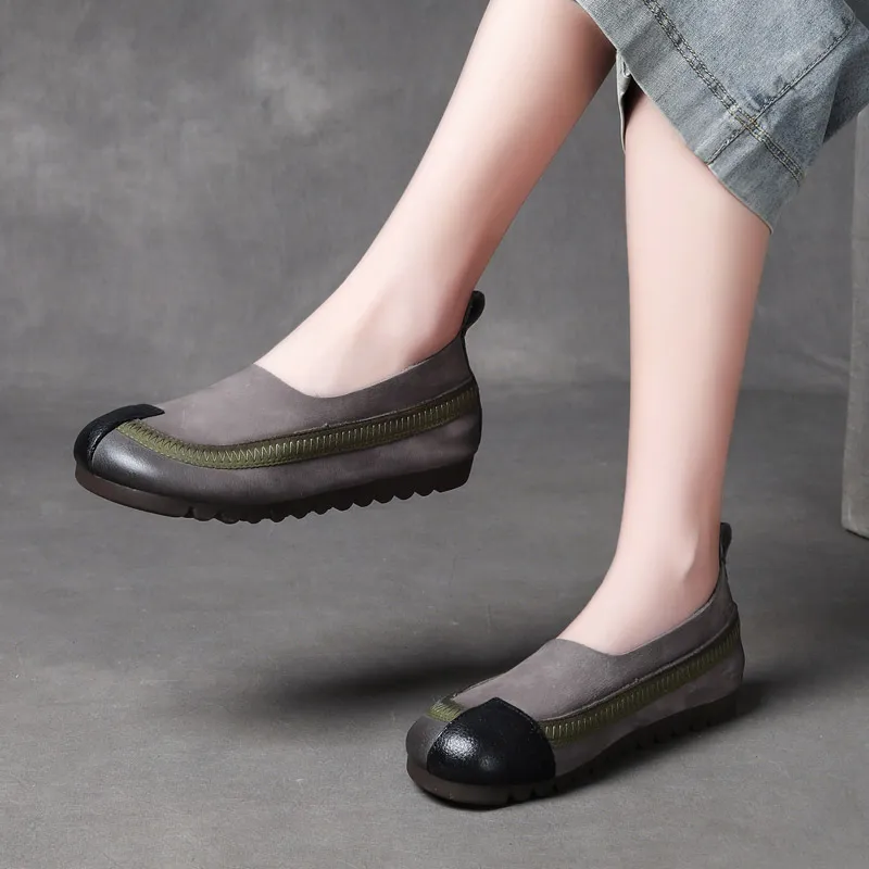 Jishu 2024 spring handmade retro leather flat women's shoes