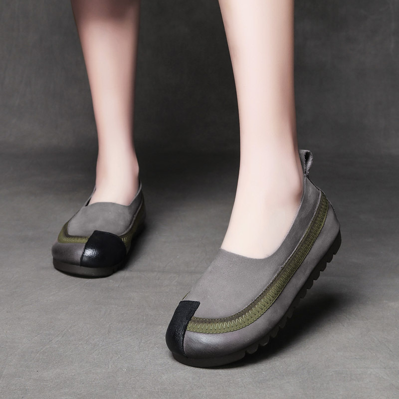 Jishu 2024 spring handmade retro leather flat women's shoes