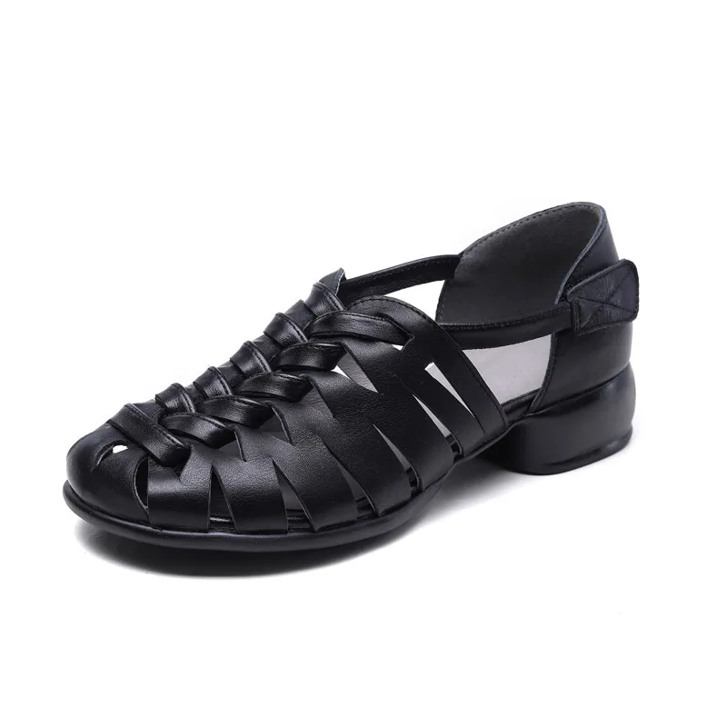 Jishu 24 head cowhide hollow low heel women's shoes