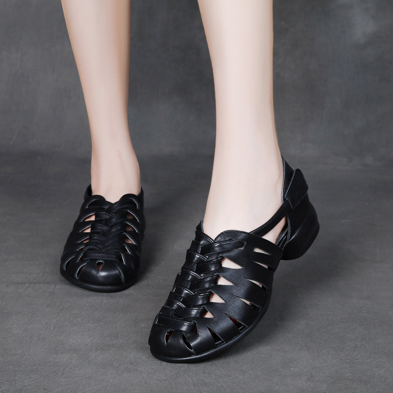 Jishu 24 head cowhide hollow low heel women's shoes