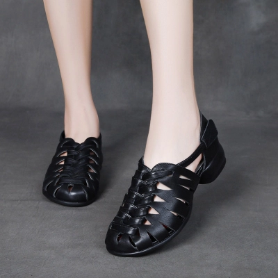 Jishu 24 head cowhide hollow low heel women's shoes 01