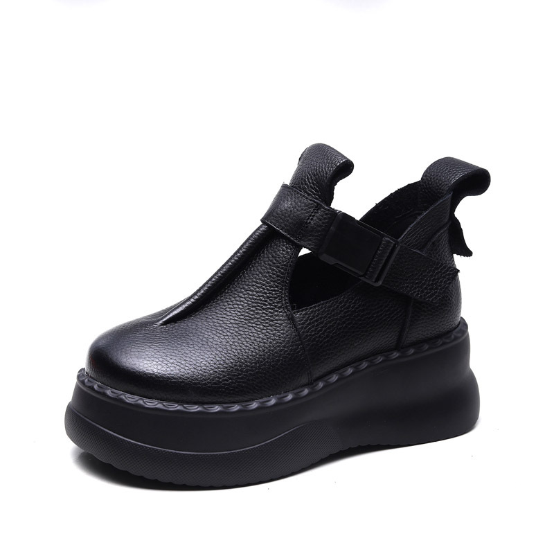 Jishu 24 head cowhide vintage rub color buckle women's shoes