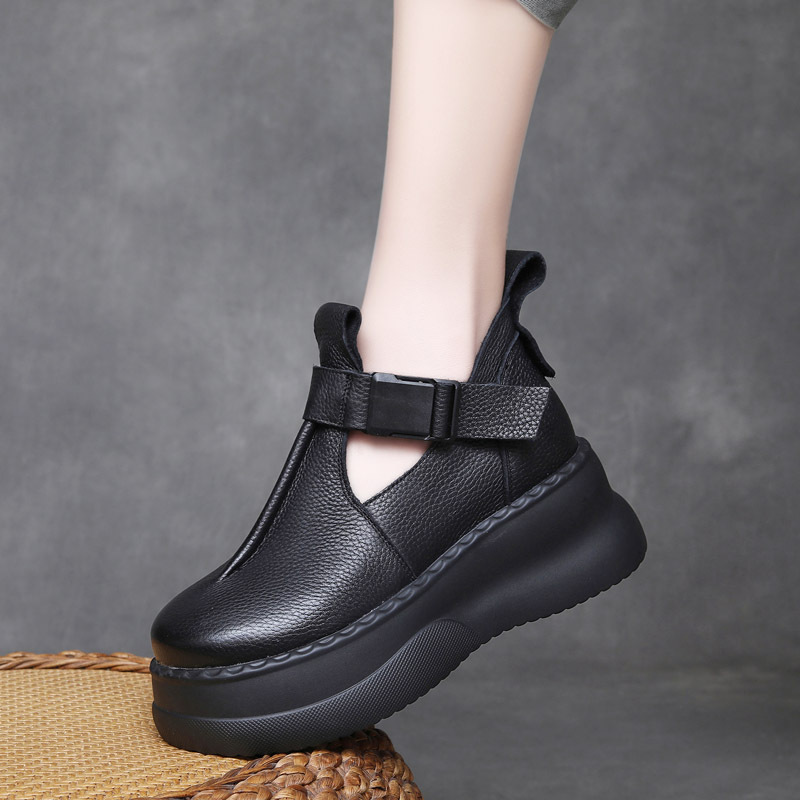 Jishu 24 head cowhide vintage rub color buckle women's shoes