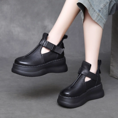 Jishu 24 head cowhide vintage rub color buckle women's shoes 02