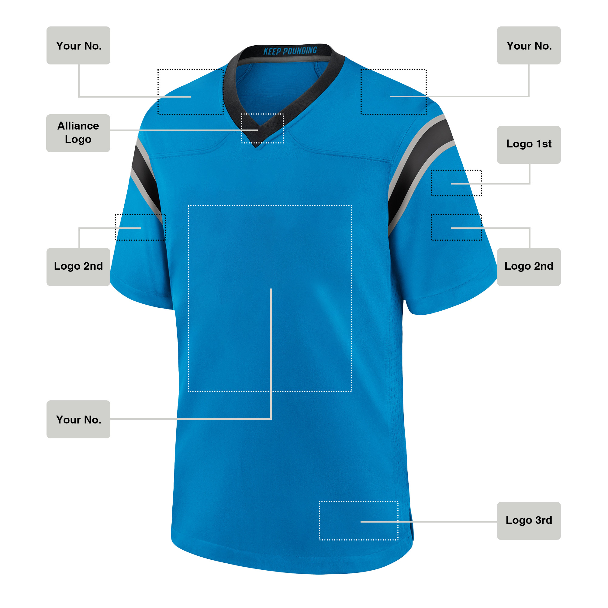 Custom  Rugby Jersey Aqua blue style, 004