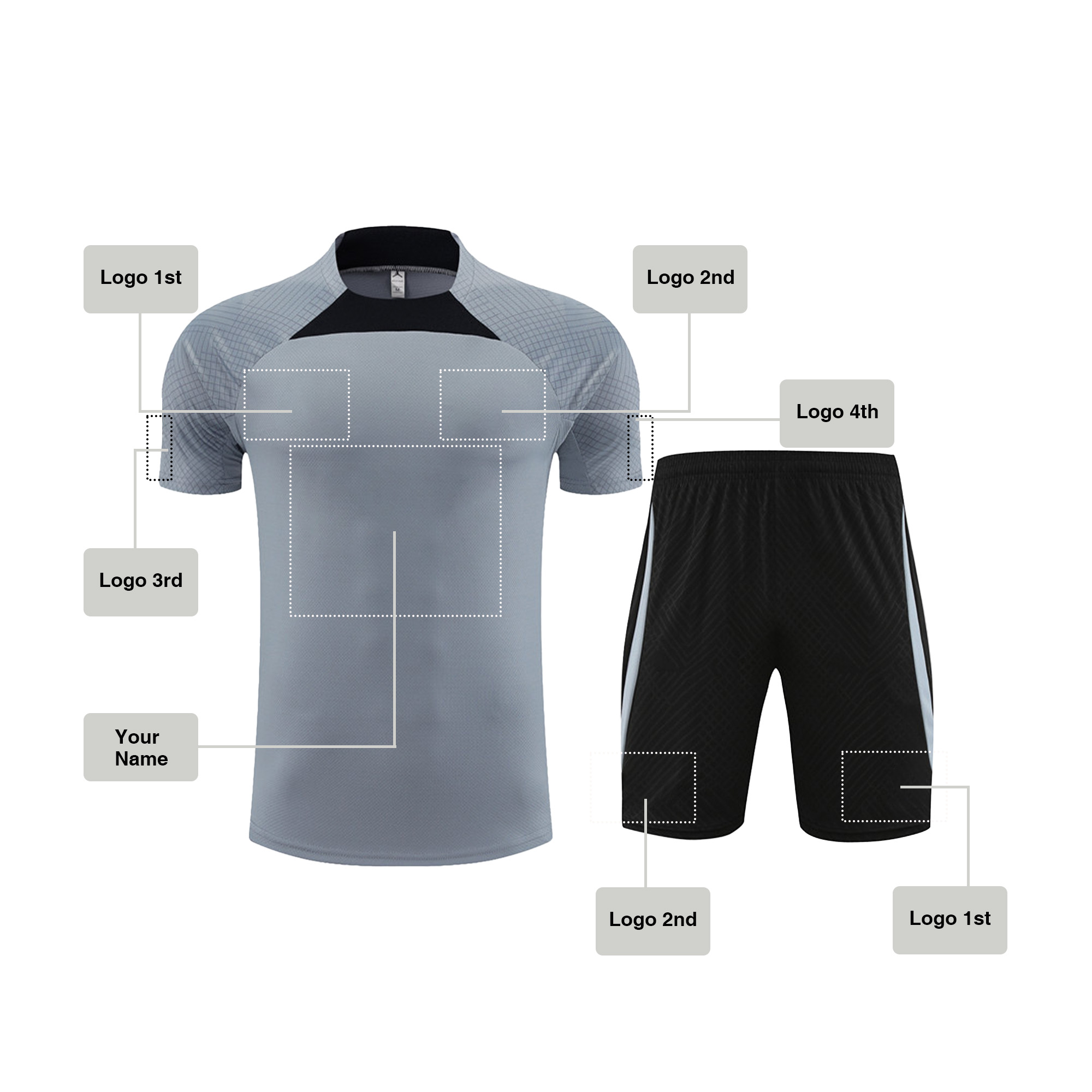 Custom Soccer jersey Football shirt Grey black style, sj009
