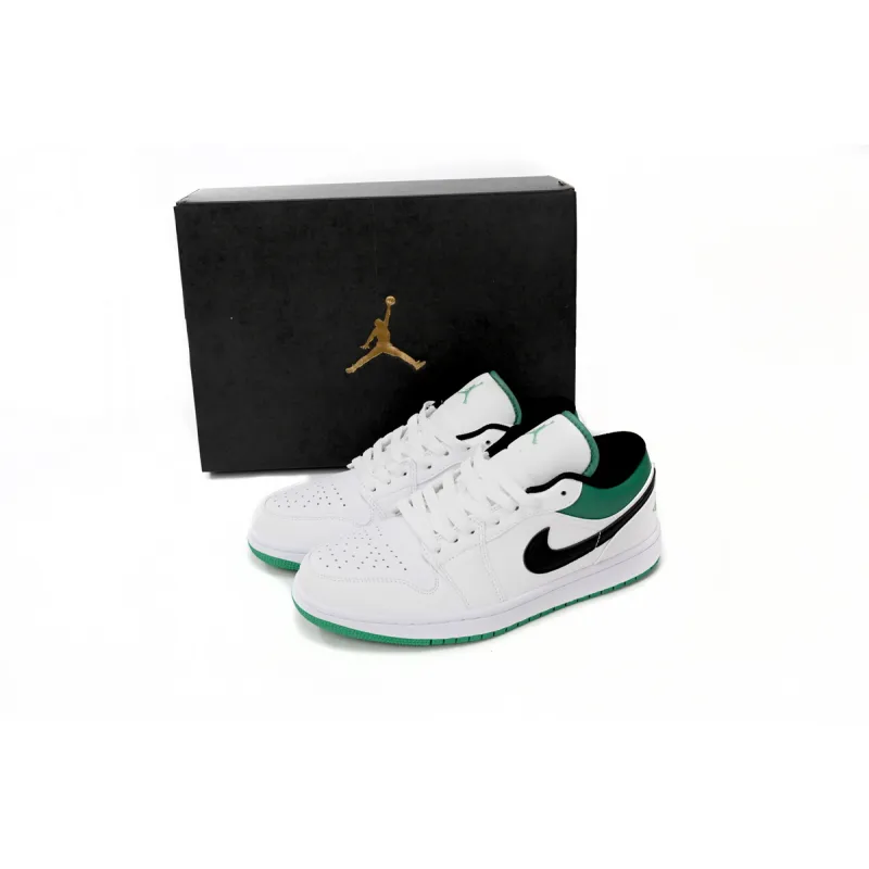 Air Jordan 1 Low White Lucky Green Tumbled Leather (GS) 553560-129