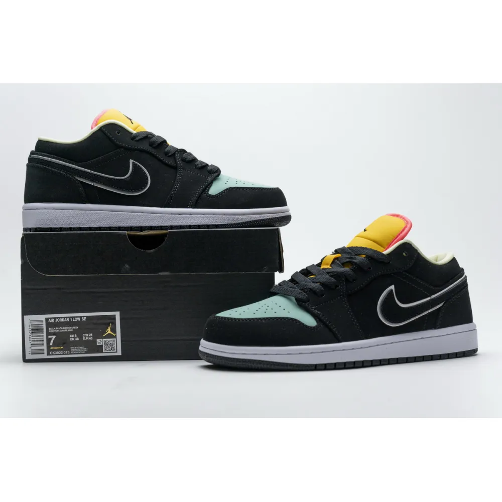 Air Jordan 1 Low Black Aurora Green Laser Orange CK3022-013