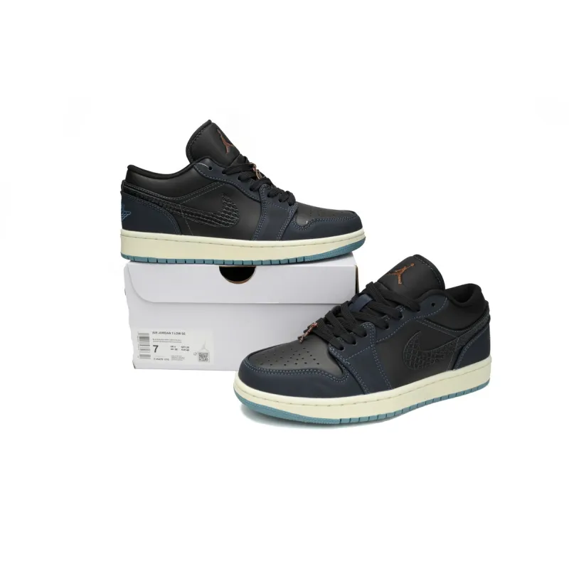 Air Jordan 1 Low SE Black Dark Obsidian Snakeskin (Women's) FJ5478-010