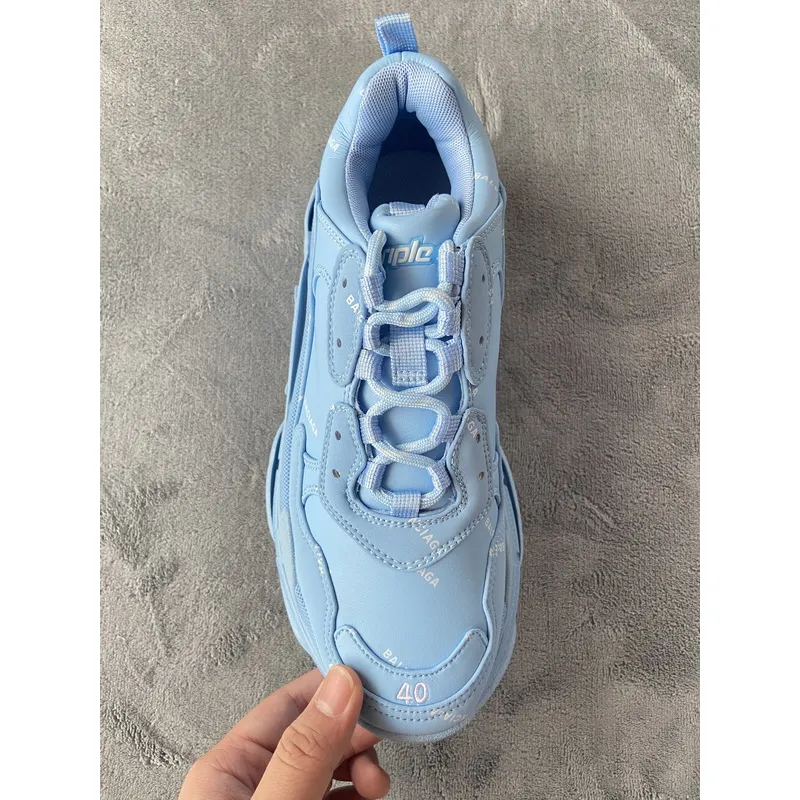 Balenciaga All Over Logo Triple S Blue Grey Black 536737 W2FA1 4090
