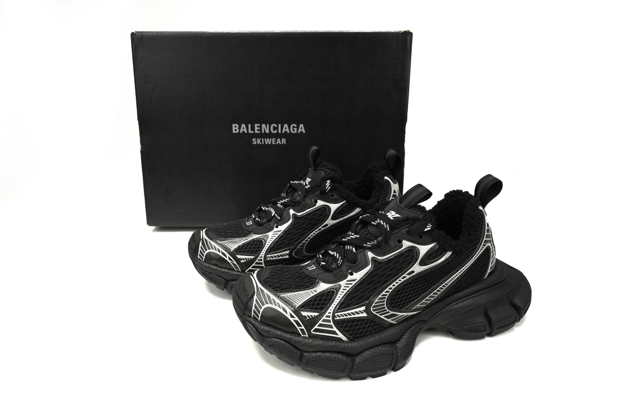 Balenciaga 3XL Sneaker Black And White Ice Velvet   734734 W3XL2 1090