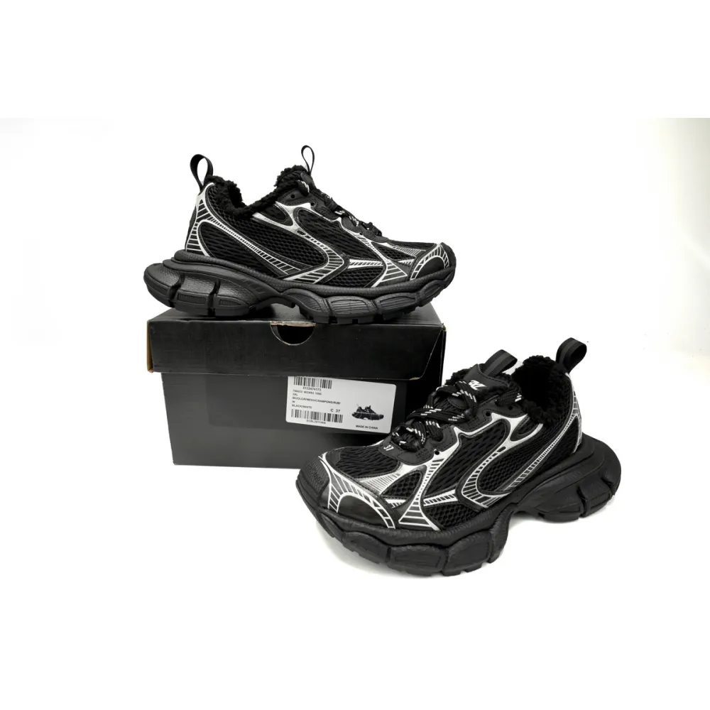 Balenciaga 3XL Sneaker Black And White Ice Velvet   734734 W3XL2 1090