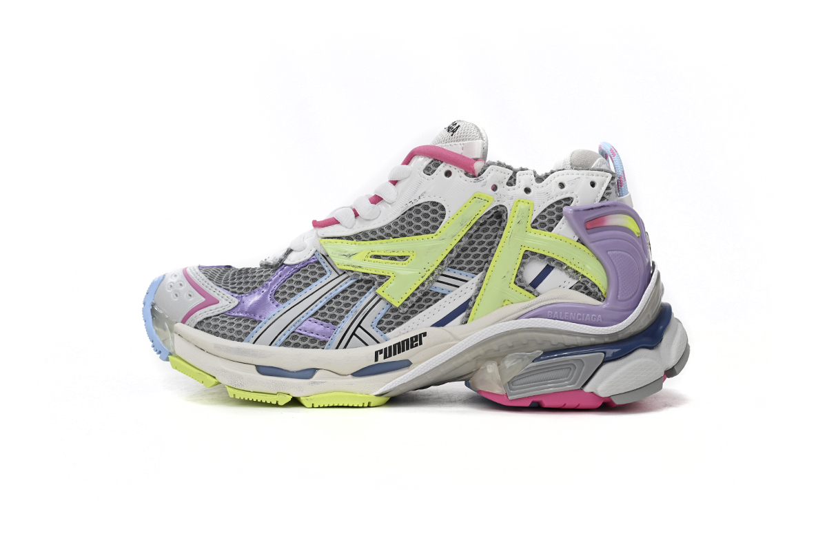 Balenciaga Runner Leather Free Grey Light Purple Neon Yellow White 677403W3RBP1745