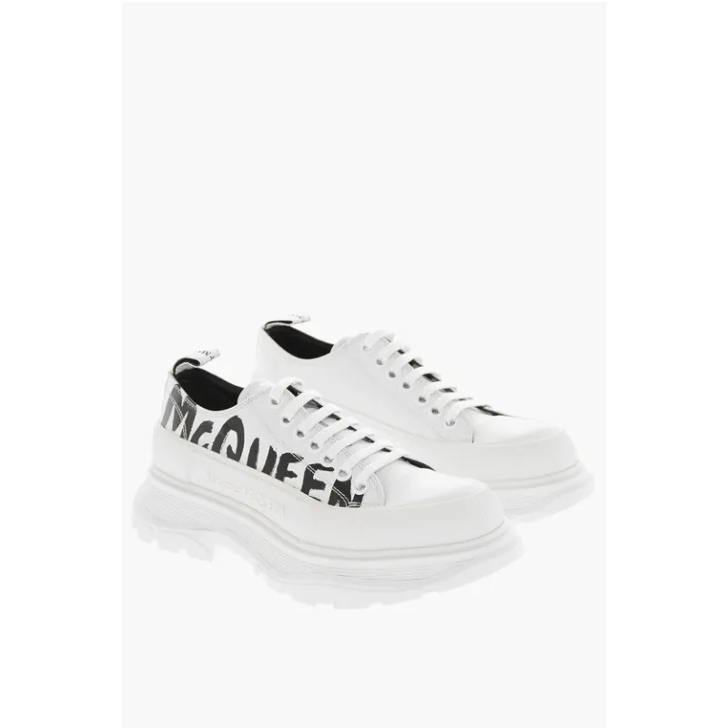 Alexander McQueen Tread Slick Low Lace Up Leather Graffiti White Black White 682423WIABD9488