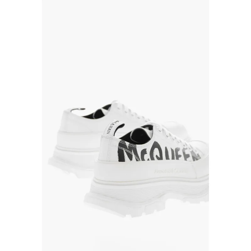 Alexander McQueen Tread Slick Low Lace Up Leather Graffiti White Black White 682423WIABD9488