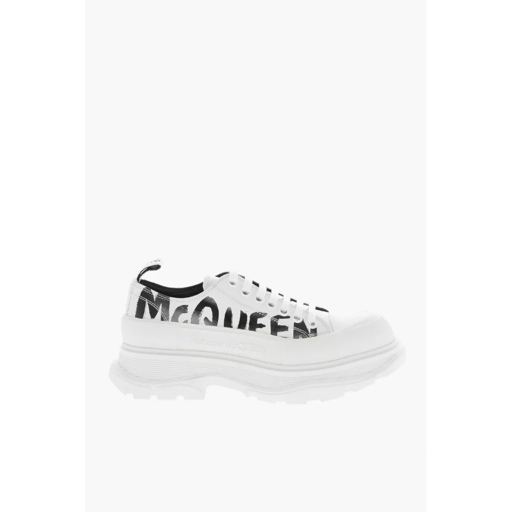 Alexander McQueen Tread Slick Low Lace Up Leather Graffiti White Black White 682423WIABD9488