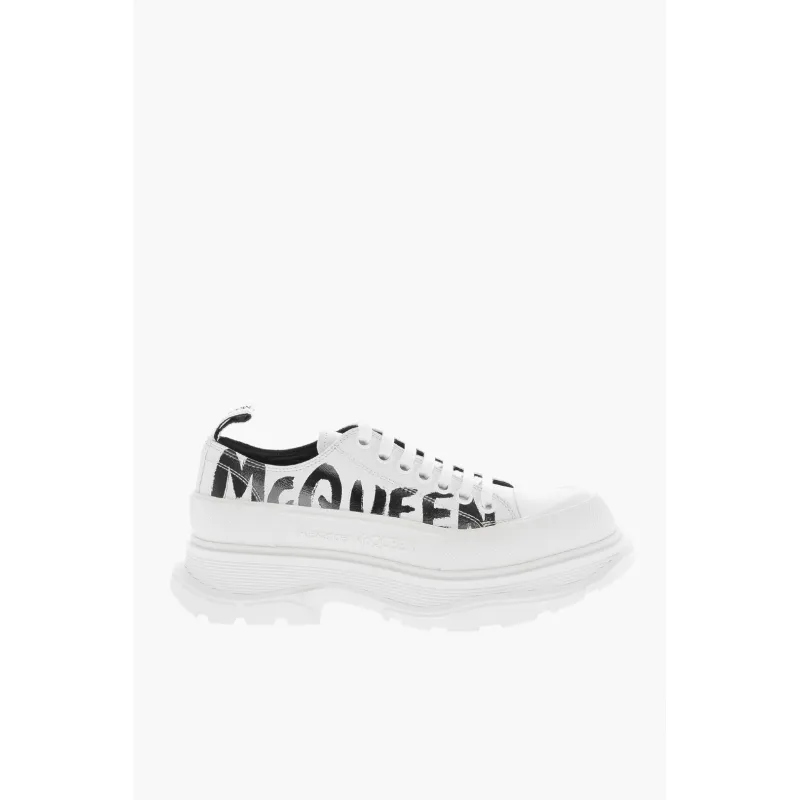 Alexander McQueen Tread Slick Low Lace Up Leather Graffiti White Black White 682423WIABD9488
