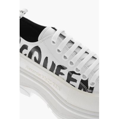 Alexander McQueen Tread Slick Low Lace Up Leather Graffiti White Black White 682423WIABD9488 02