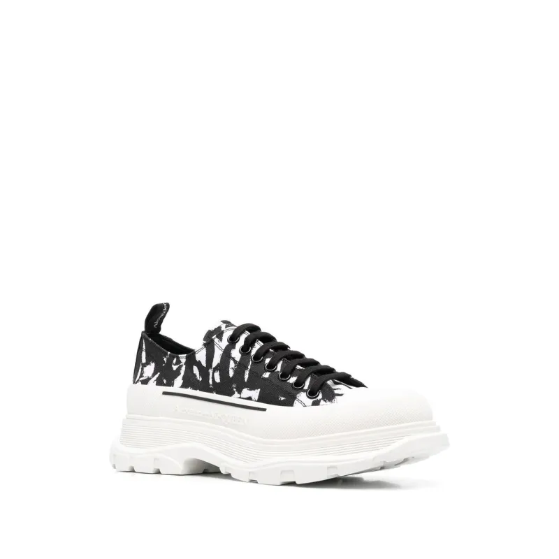 Alexander McQueen Tread Slick Low Lace Up White Black (Women's) 708093W4TG59356