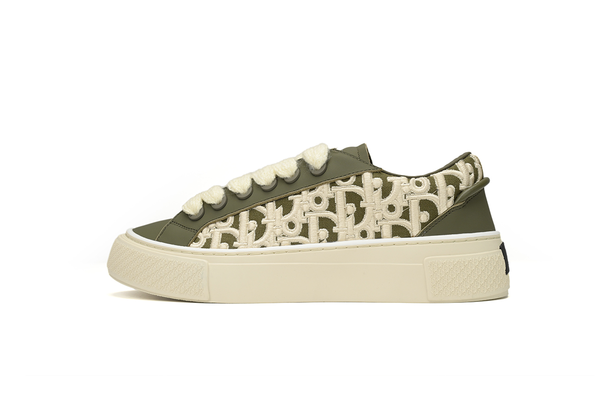 D*or b33 sneaker khaki smooth calfskin oblique raised embroidery (numbered) 3sn303zyq_h681