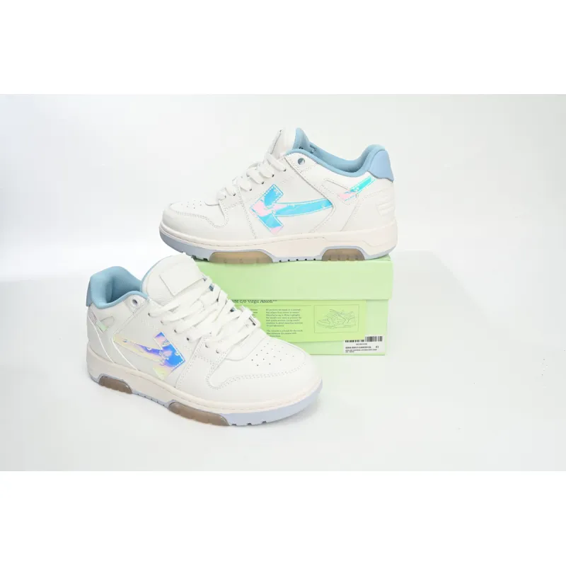 OFF-WHITE Out Of Office OOO Low Tops White Iridescent Blue OMIA189F21LEA0030181