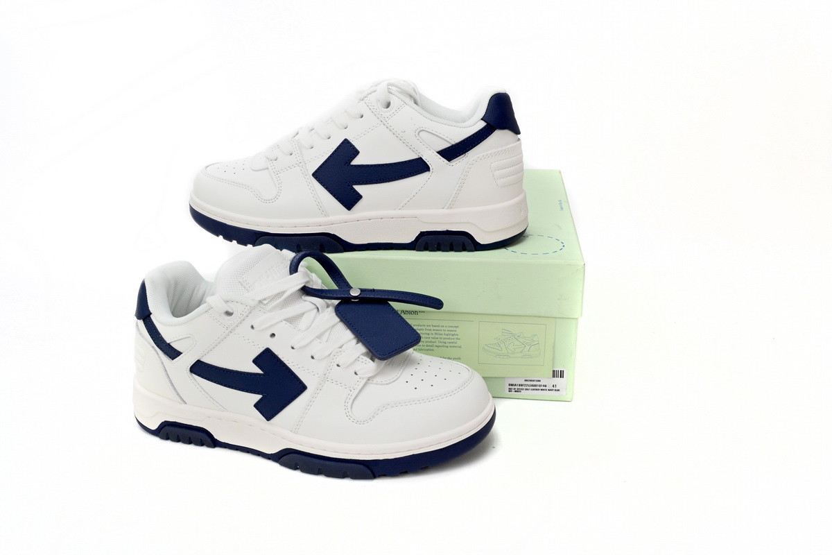 OFF-WHITE Out Of Office OOO Low Tops White Navy Blue OMIA189F22LEA0010146