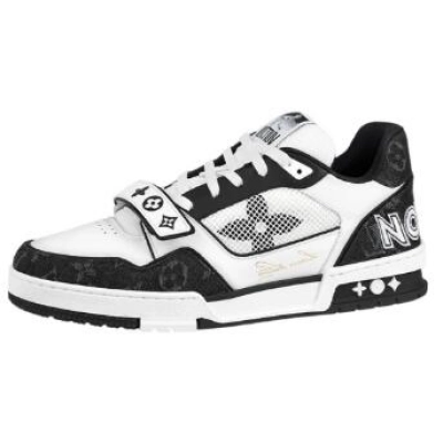 Louis Vuitton LV Trainer Velcro Strap Monogram Denim Black White 1A9ZAU  01