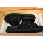 LOUIS VUITTON Miami Velcro Flip Flops Black denim fabricslide